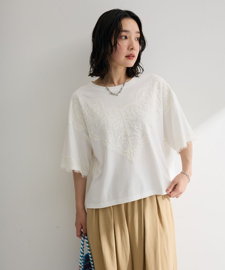 Green Parks「レースドッキング半袖プルオーバー」|Tシャツ・カットソー|