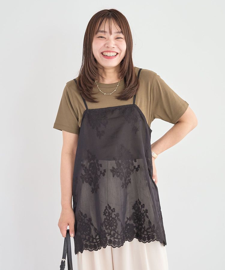 Green Parks「スカラップ刺繍レースレイヤードキャミソール」|ベスト・ジレ|