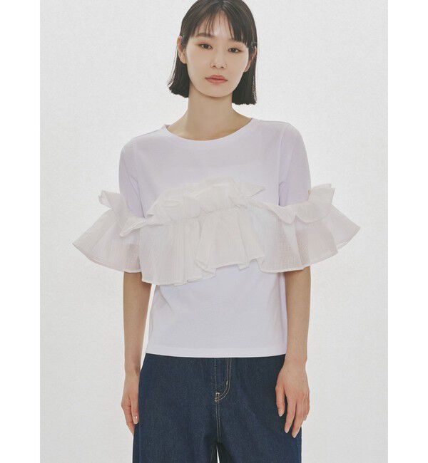 MIDIUMISOLID「MIDIUMISOLID for Ladies シフトフリルTシャツ」|Tシャツ・カットソー|オフホワイト
