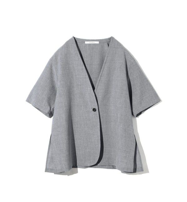 MIDIUMISOLID「MIDIUMISOLID for Ladies ノーカラードローストリングシャツ」|シャツ・ブラウス|ライトグレー