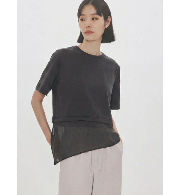 MIDIUMISOLID「MIDIUMISOLID for Ladies シアーミックスファブリックTシャツ」|Tシャツ・カットソー|ブラック
