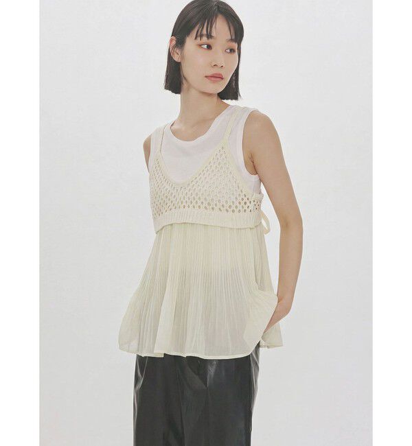 MIDIUMISOLID「MIDIUMISOLID for Ladies メッシュニットプリーツキャミソール」|ベスト・ジレ|アイボリー