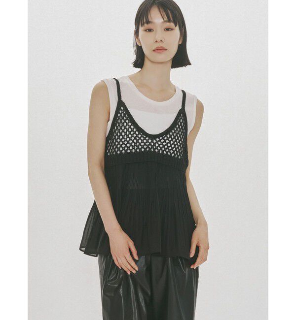 MIDIUMISOLID「MIDIUMISOLID for Ladies メッシュニットプリーツキャミソール」|ベスト・ジレ|ブラック