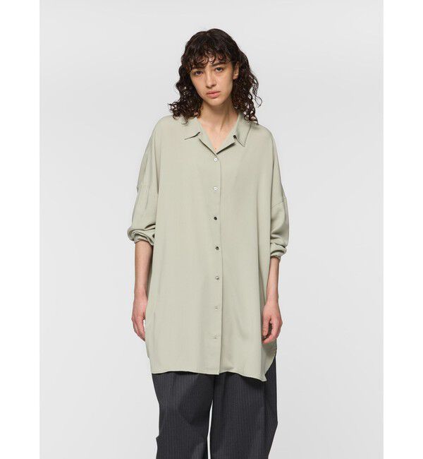 mizuiro ind「mizuiro ind T/Rワイドチュニックシャツ」|シャツ・ブラウス|ライトベージュ