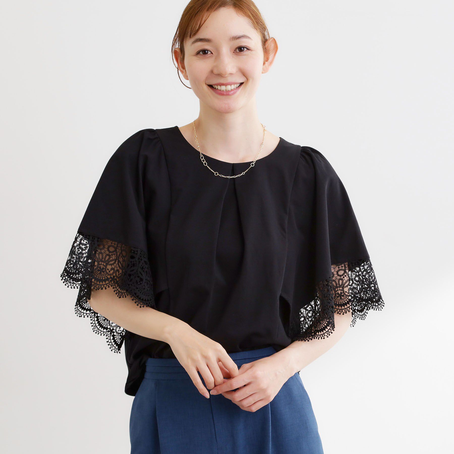 Reflect「【UVカット／接触冷感】レーススリーブジャージカットソー」|Tシャツ・カットソー|ブラック(019)