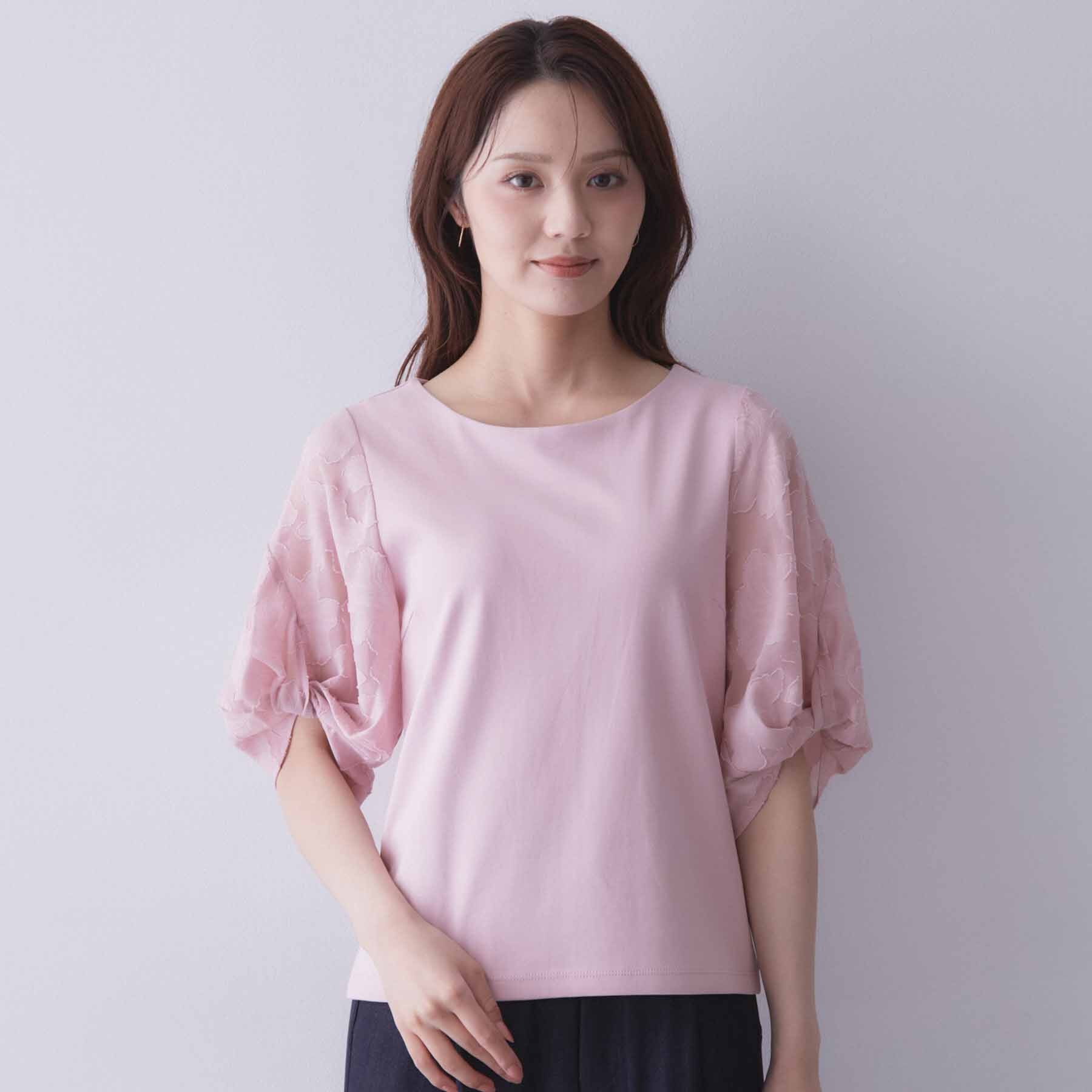 index「【接触冷感／UVケア】ジャカードドッキングスリーブトップス《洗濯機OK》」|Tシャツ・カットソー|