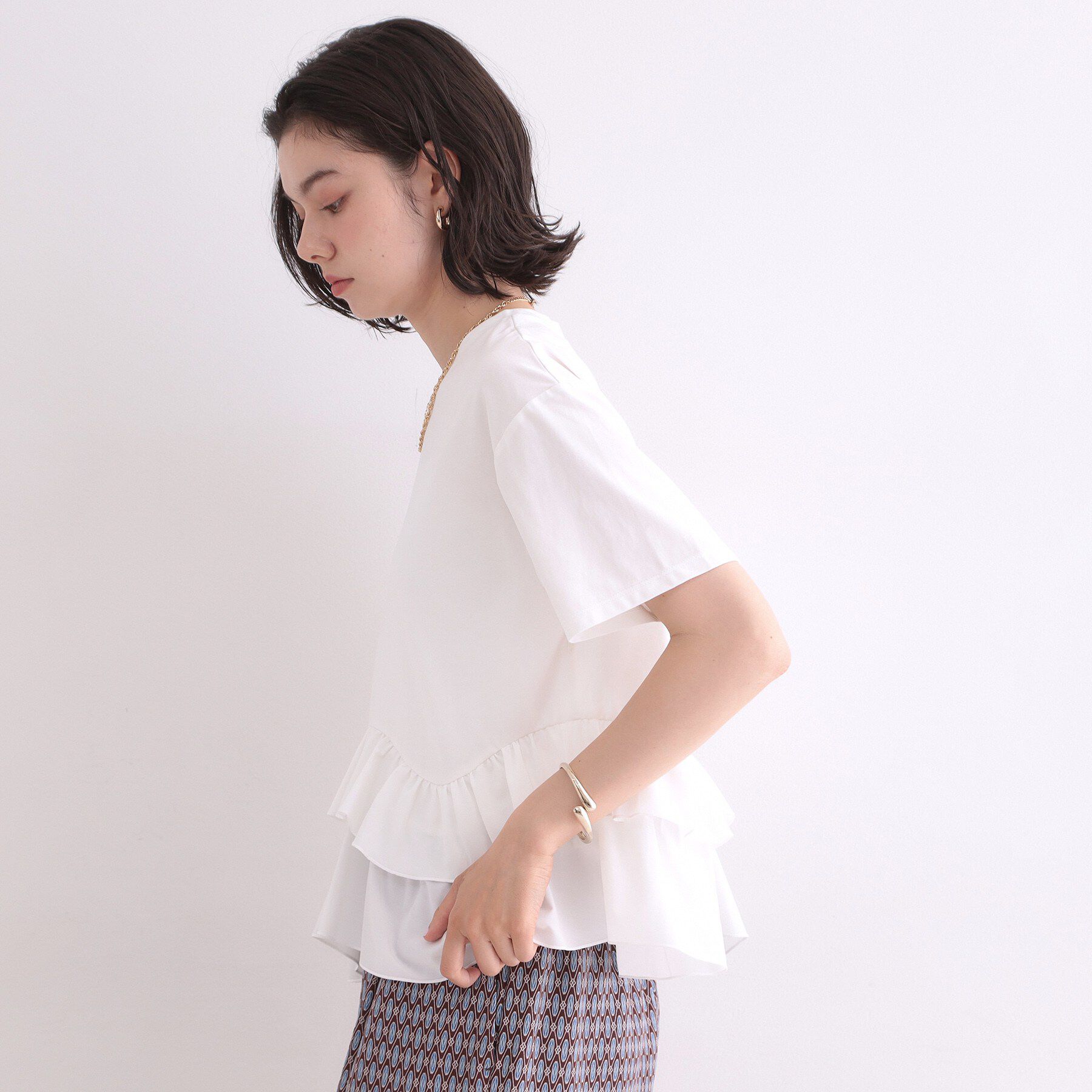 OPAQUE.CLIP「裾フリルドッキングTシャツ【洗濯機OK】」|Tシャツ・カットソー|