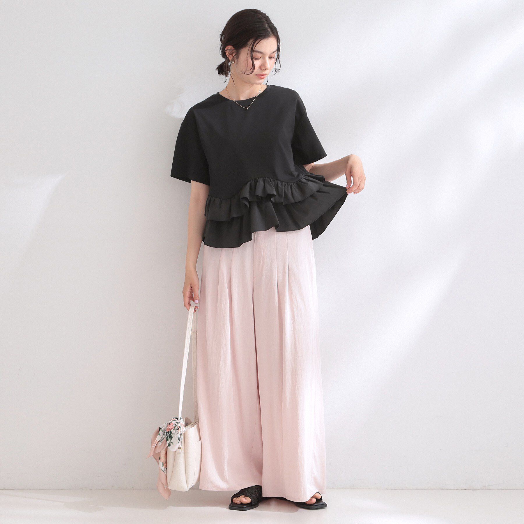 OPAQUE.CLIP「裾フリルドッキングTシャツ【洗濯機OK】」|Tシャツ・カットソー|