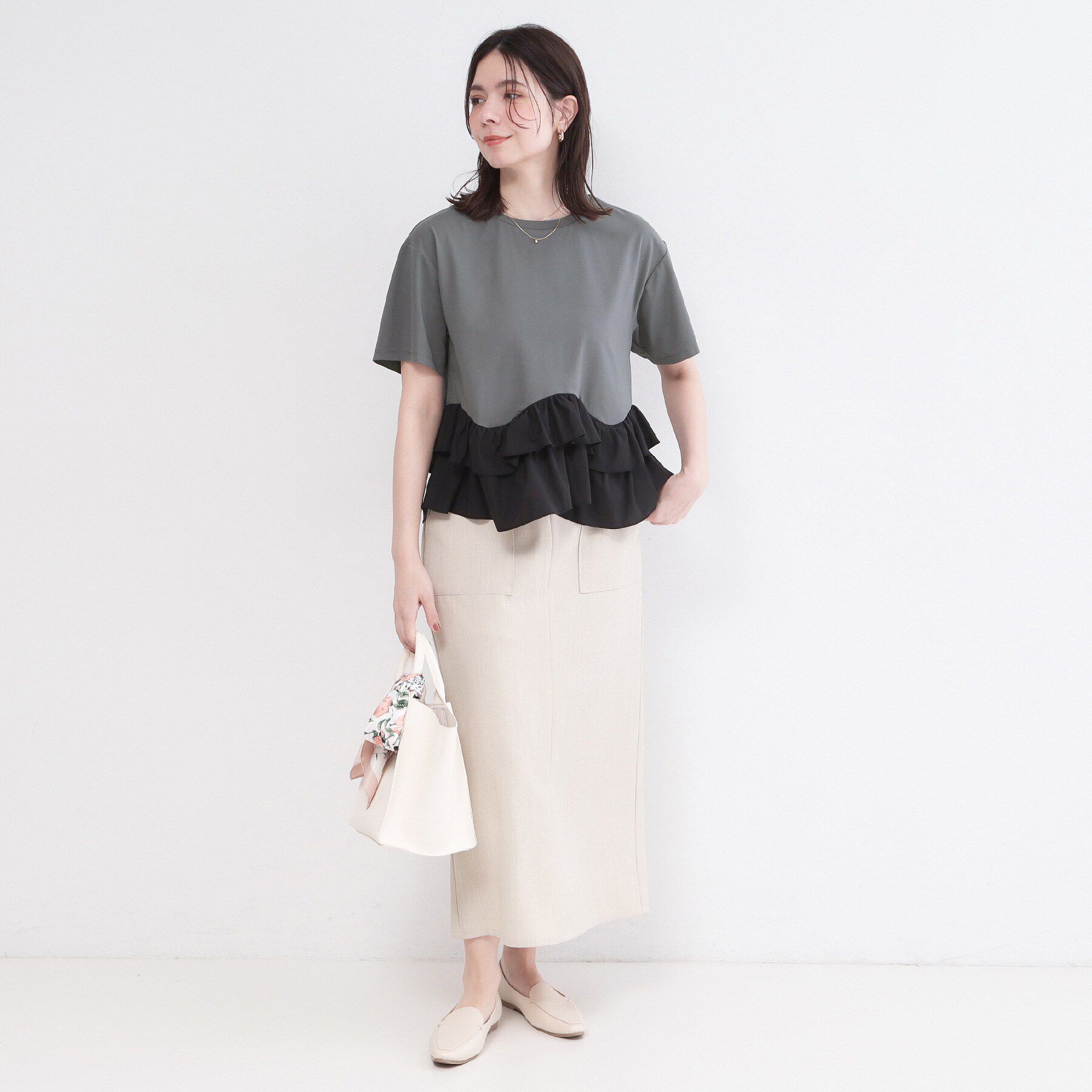 OPAQUE.CLIP「裾フリルドッキングTシャツ【洗濯機OK】」|Tシャツ・カットソー|