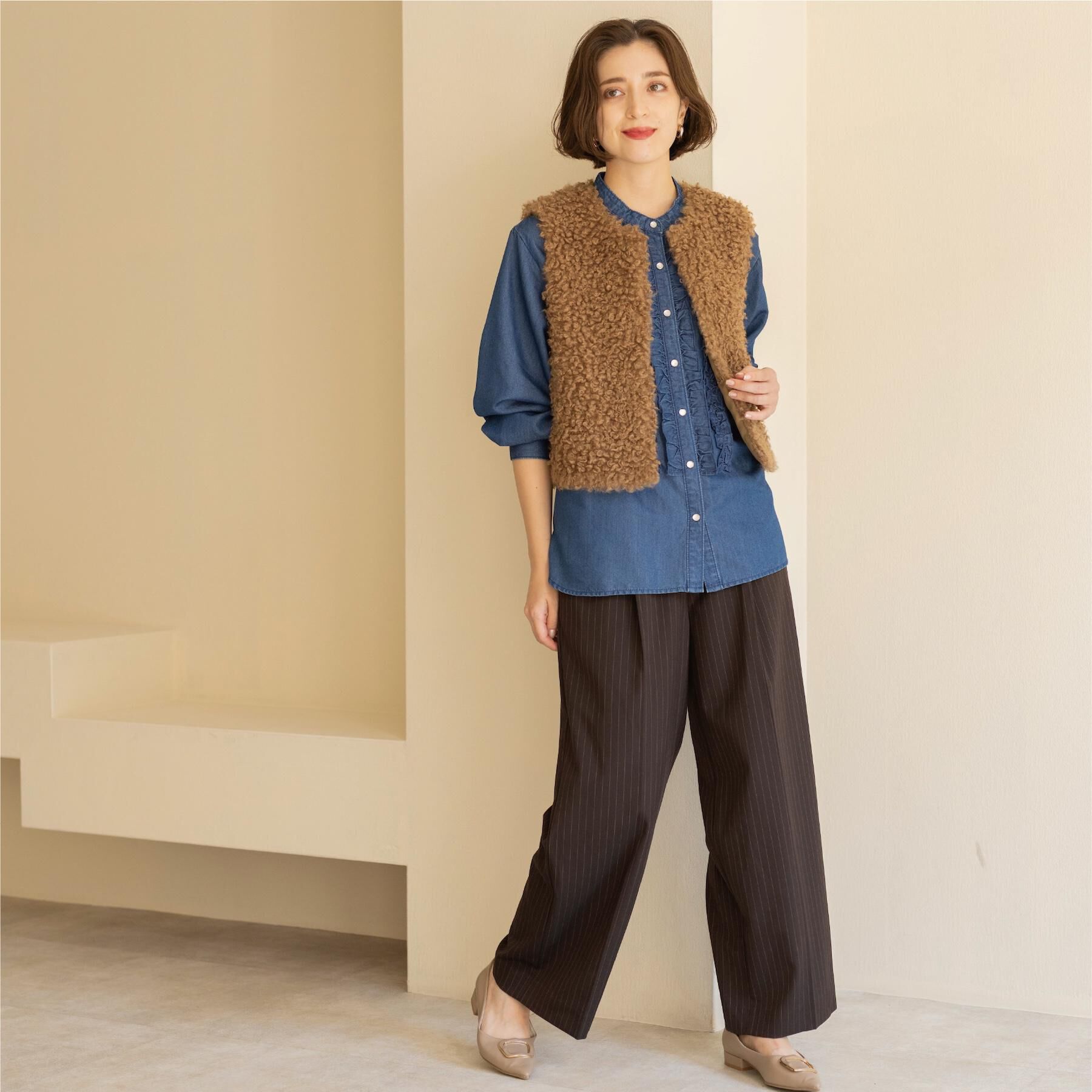 OPAQUE.CLIP「デニムフリルブラウス【洗濯機OK】」|シャツ・ブラウス|