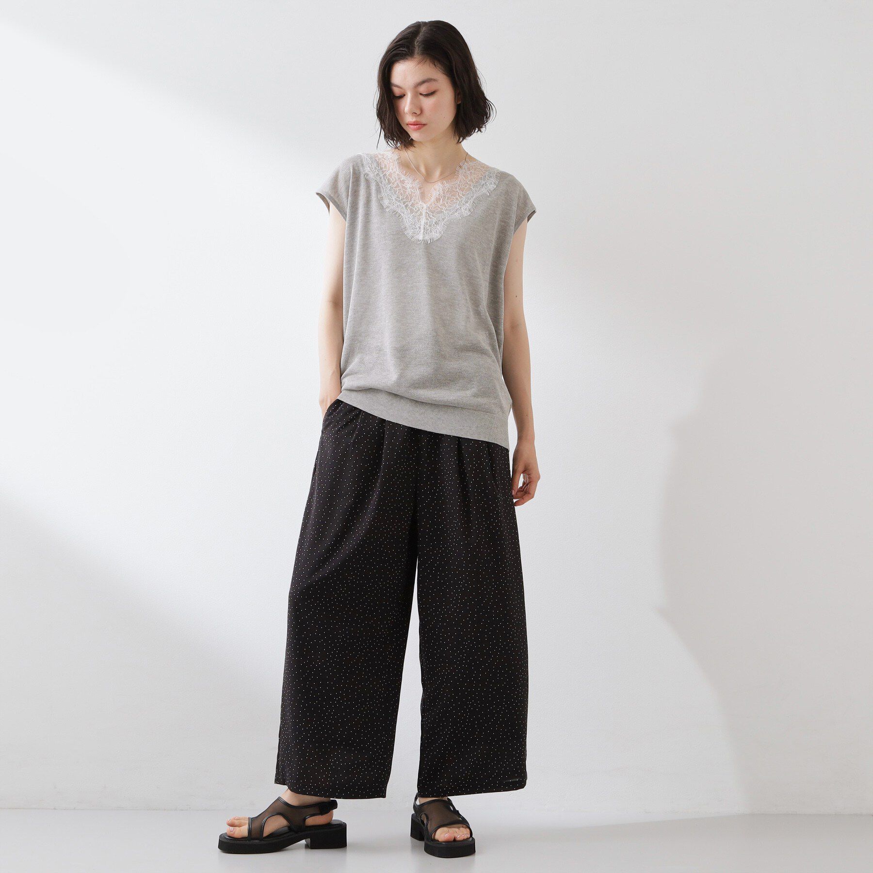 THE SHOP TK「ほんのりきらめく レース切り替え スパークシアーニット」|ニット・セーター|