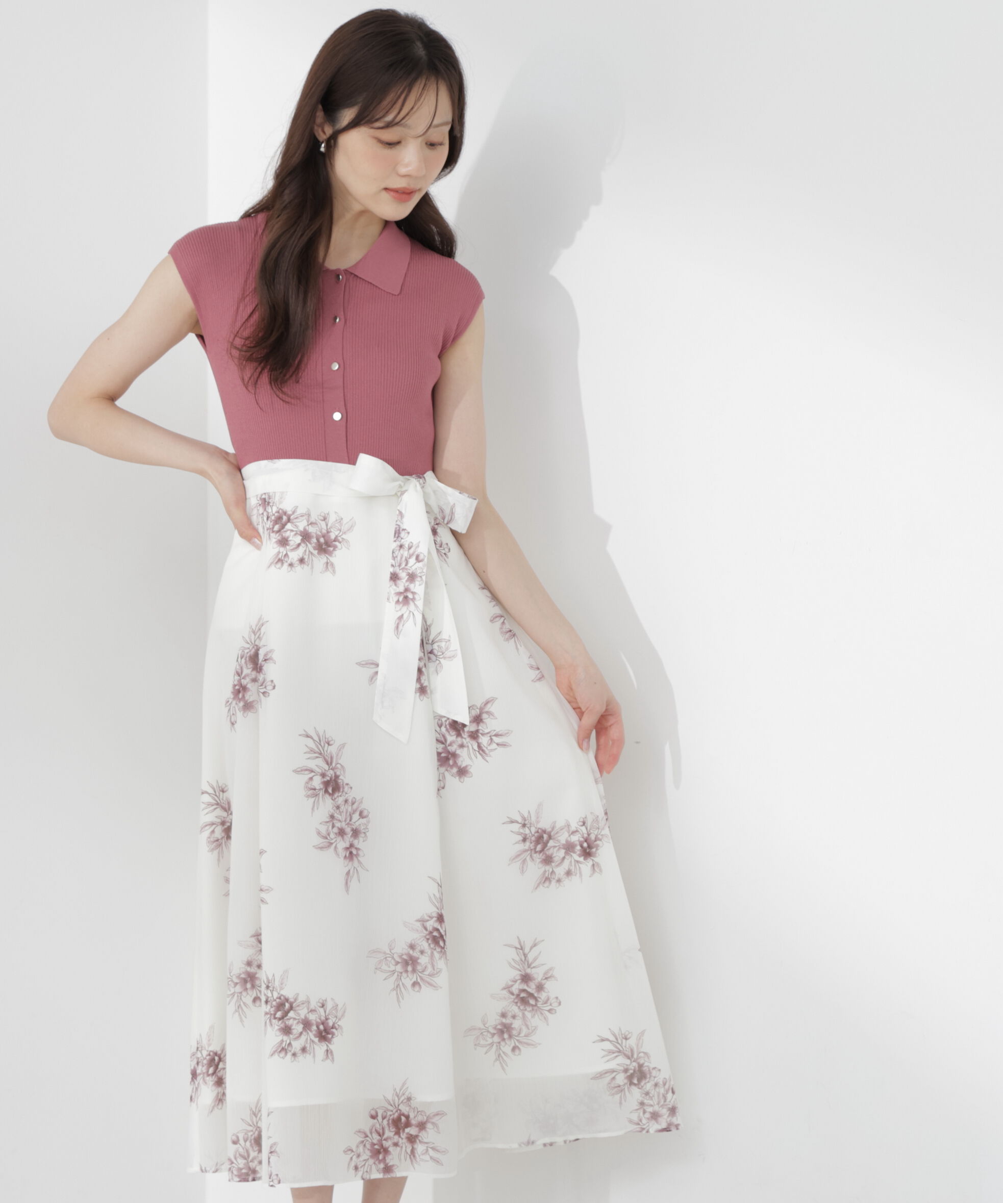 PROPORTION BODY DRESSING「衿付き柄ドッキングニットワンピース」|ワンピース|