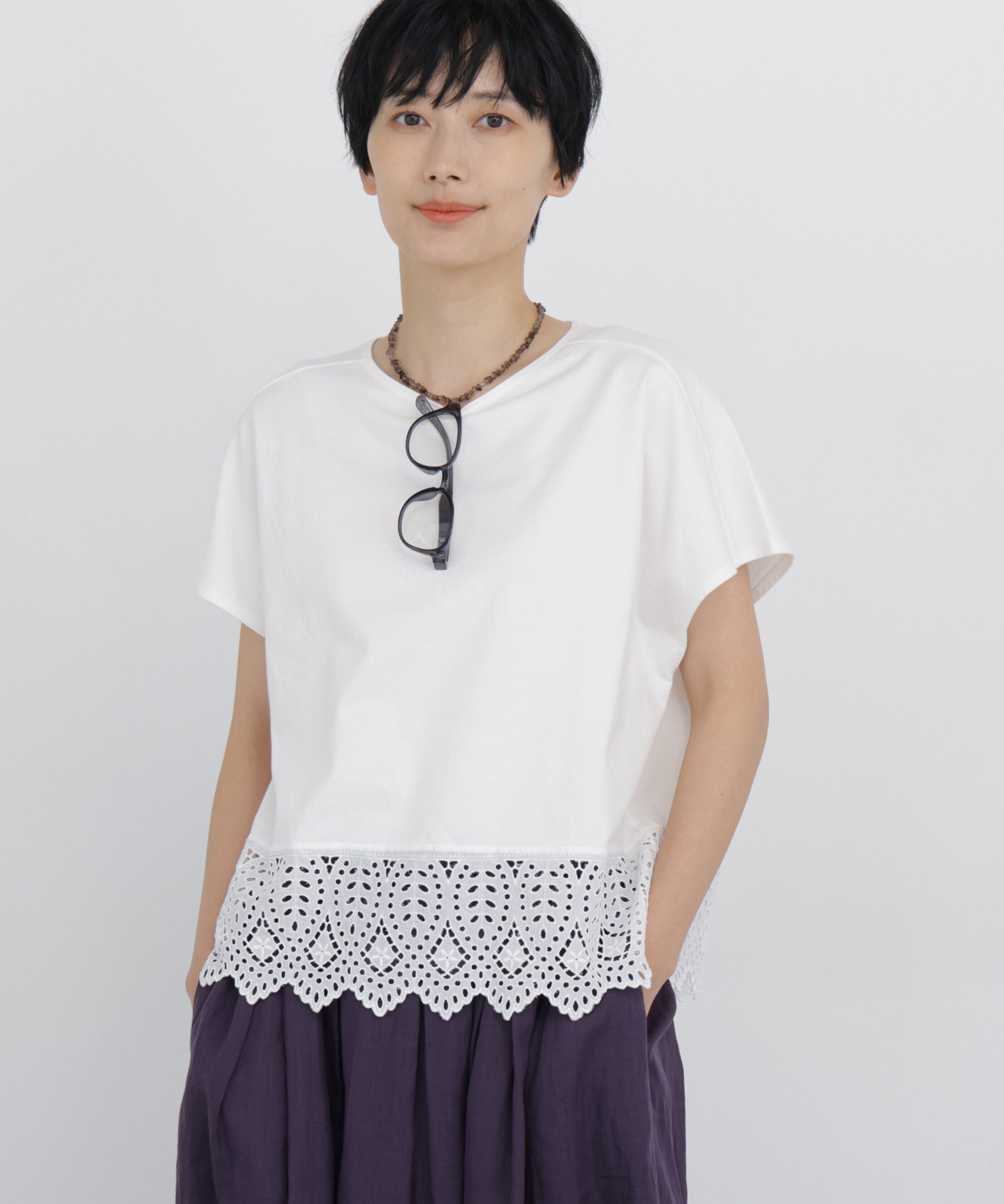  「◆《洗える》 レースカットソー」|Tシャツ・カットソー|ホワイト