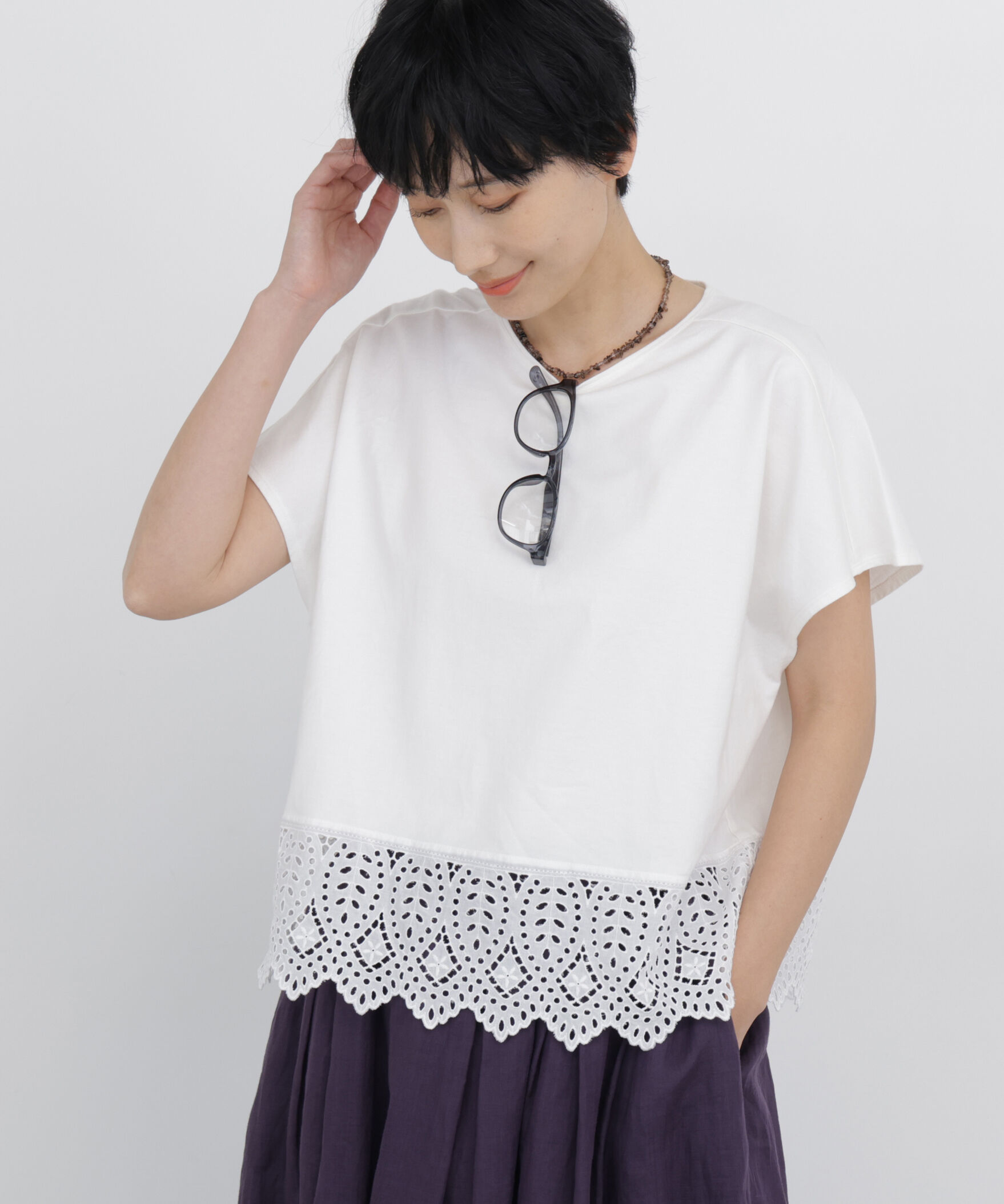  「◆《洗える》 レースカットソー」|Tシャツ・カットソー|