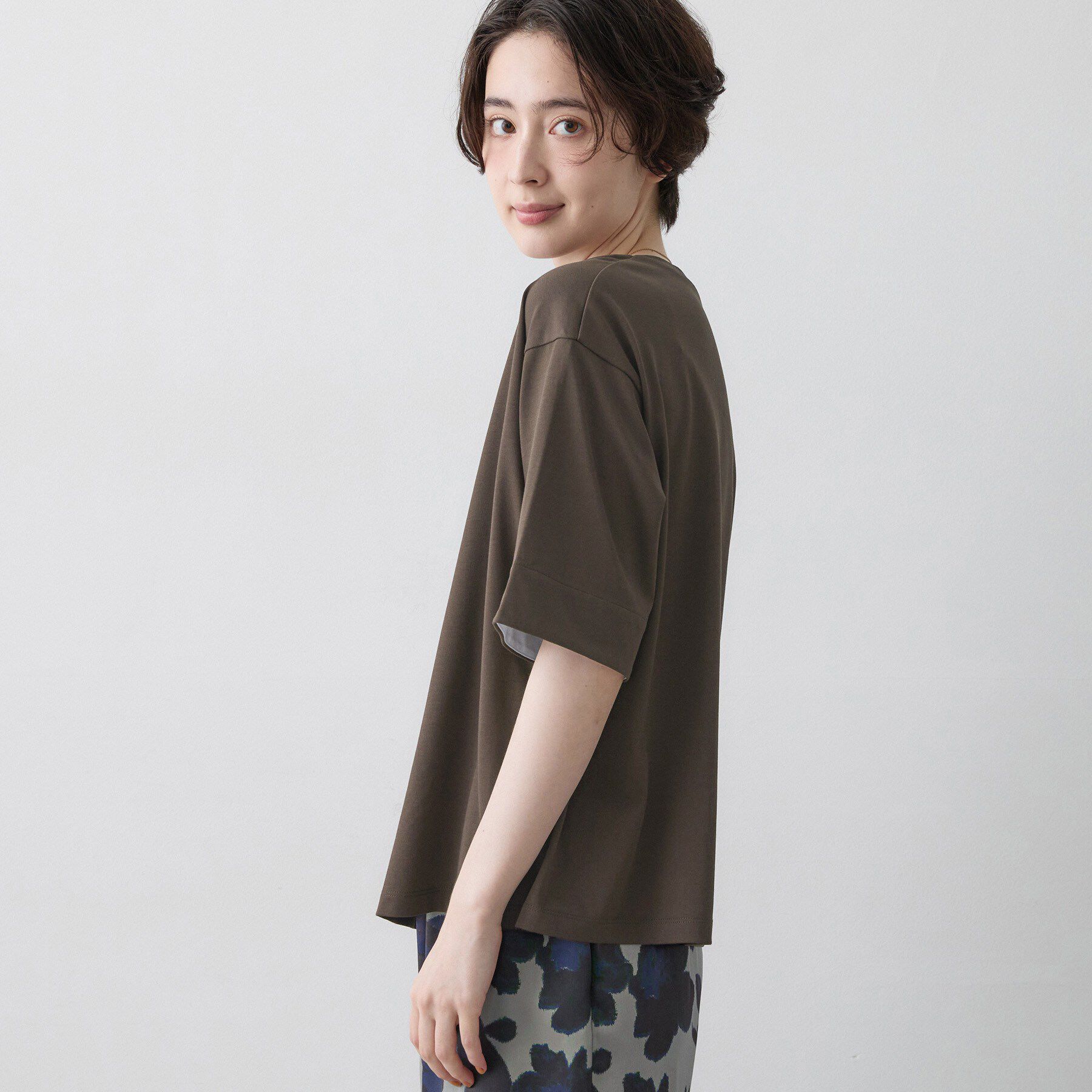 Dessin「【汗シミ防止/UVカット】配色スリーブ 五分袖プルオーバー」|Tシャツ・カットソー|