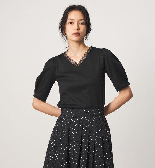 UNITED ARROWS green label relaxing「ブライトリブ レース 5分袖 プルオーバー カットソー」|Tシャツ・カットソー|