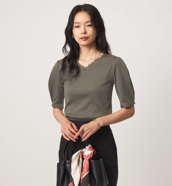 UNITED ARROWS green label relaxing「ブライトリブ レース 5分袖 プルオーバー カットソー」|Tシャツ・カットソー|