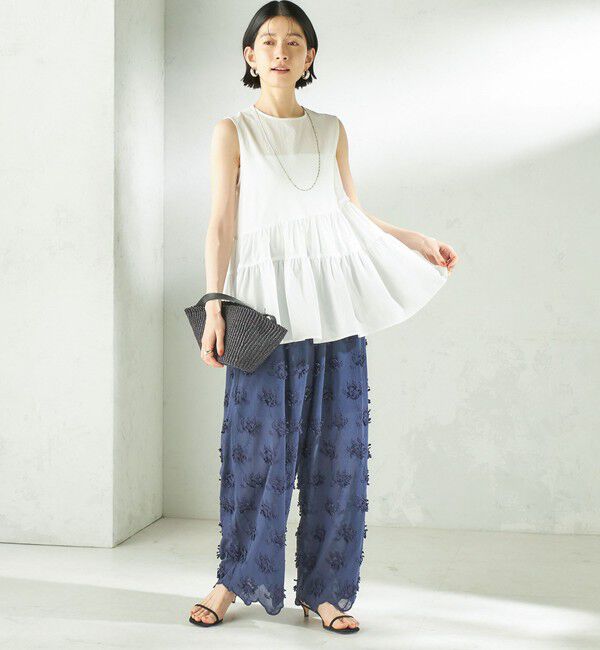 SHIPS for women「【SHIPS別注】crinkle crinkle crinkle:〈手洗い可能〉3D 刺繍 ワイド パンツ」|その他|