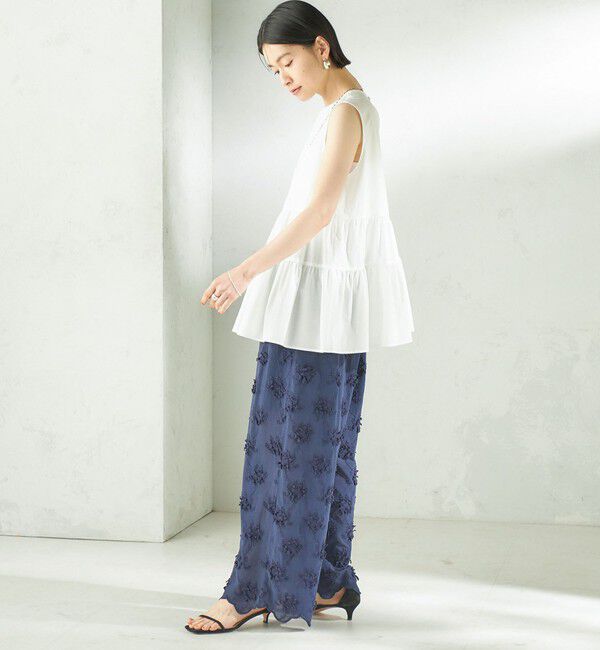 SHIPS for women「【SHIPS別注】crinkle crinkle crinkle:〈手洗い可能〉3D 刺繍 ワイド パンツ」|その他|