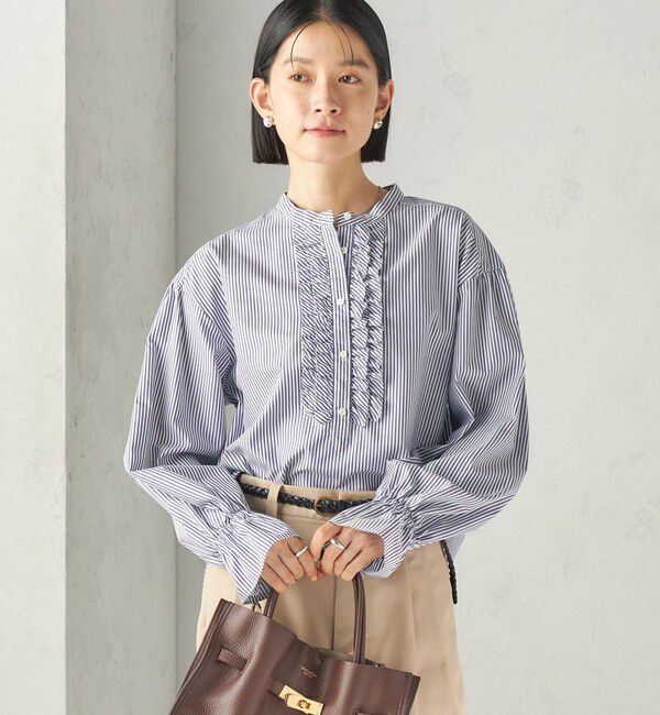 SHIPS for women「《予約》〈手洗い可能〉オックス ビブ フリル ブラウス」|シャツ・ブラウス|