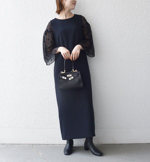 SHIPS any「《予約》SHIPS any:〈手洗い可能〉シアー ドット コンビ ワンピース ［NAVY BLUE］」|ワンピース|