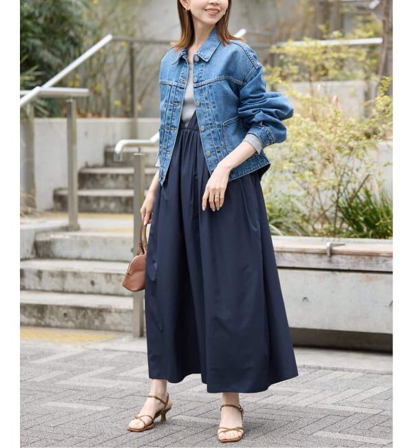 SLOBE IENA「《WEB限定/追加予約》タフタギャザーキャミワンピース」|ワンピース|ネイビー