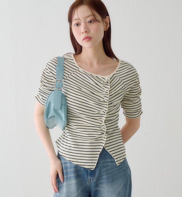  「ギャザーテレコ半袖カーディガン」|Tシャツ・カットソー|