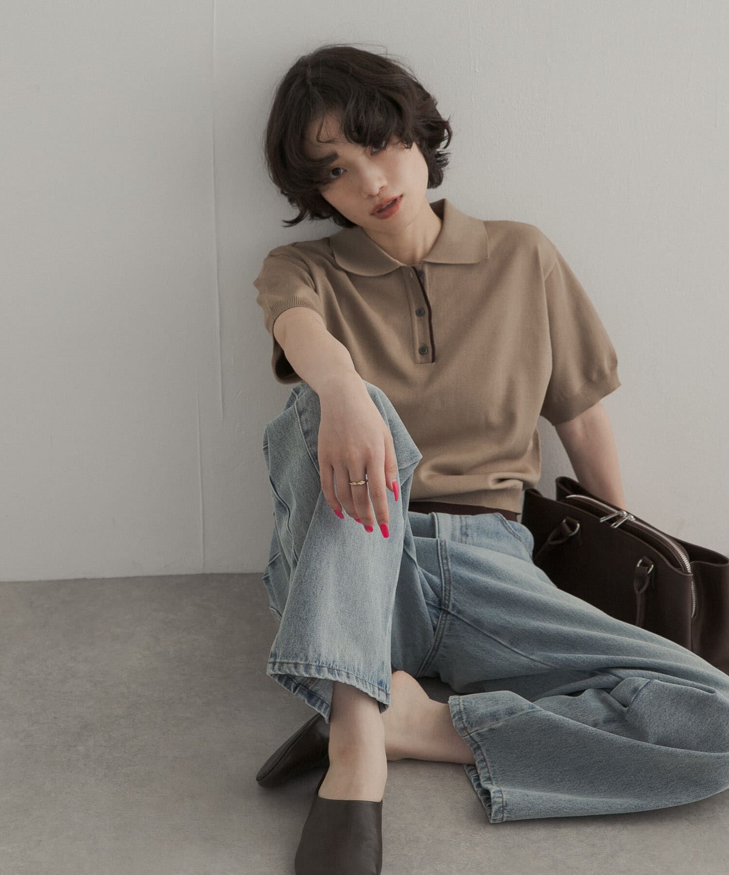 URBAN RESEARCH DOORS「『一部WEB限定カラー』配色ニットポロシャツ」|ポロシャツ|ベージュ