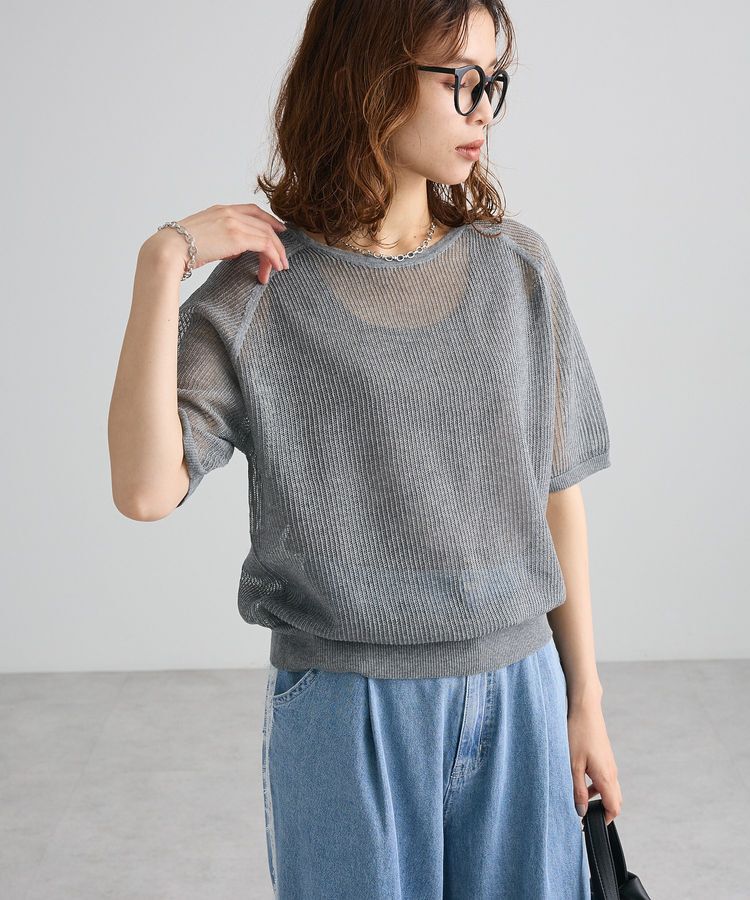 Green Parks「メッシュ5分袖ニットプルオーバー」|ニット・セーター|Gray