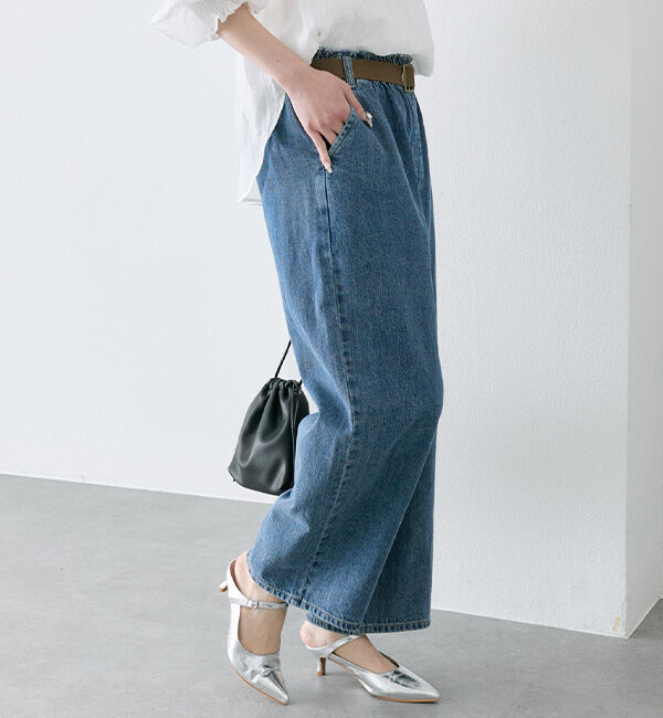  「ベルト付き綿麻デニムパンツ」|その他|