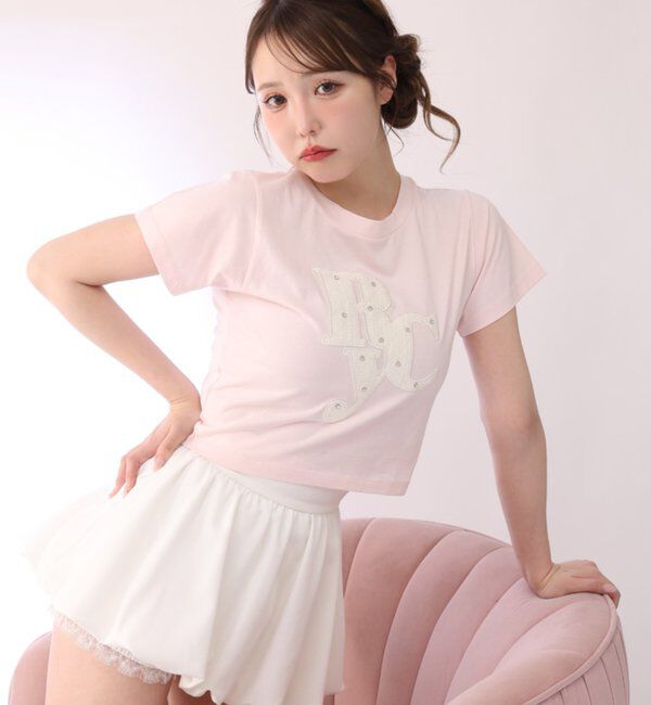  「ビジュー付きロゴアソートサスティナブルTシャツ」|プルオーバー|ピンク