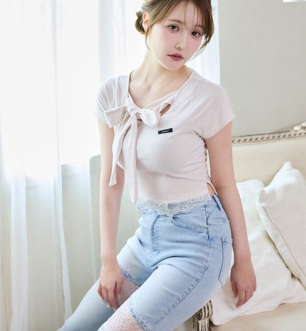  「【Lace Collection】裾レースリボンTee」|プルオーバー|