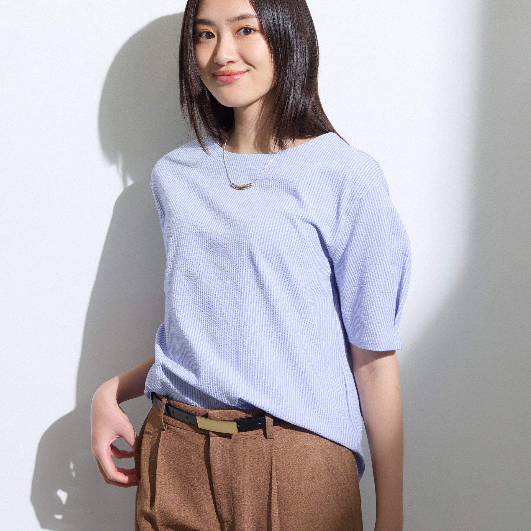 INDIVI「【洗える／凹凸素材】デザインTシャツ」|Tシャツ・カットソー|ブルー(091)