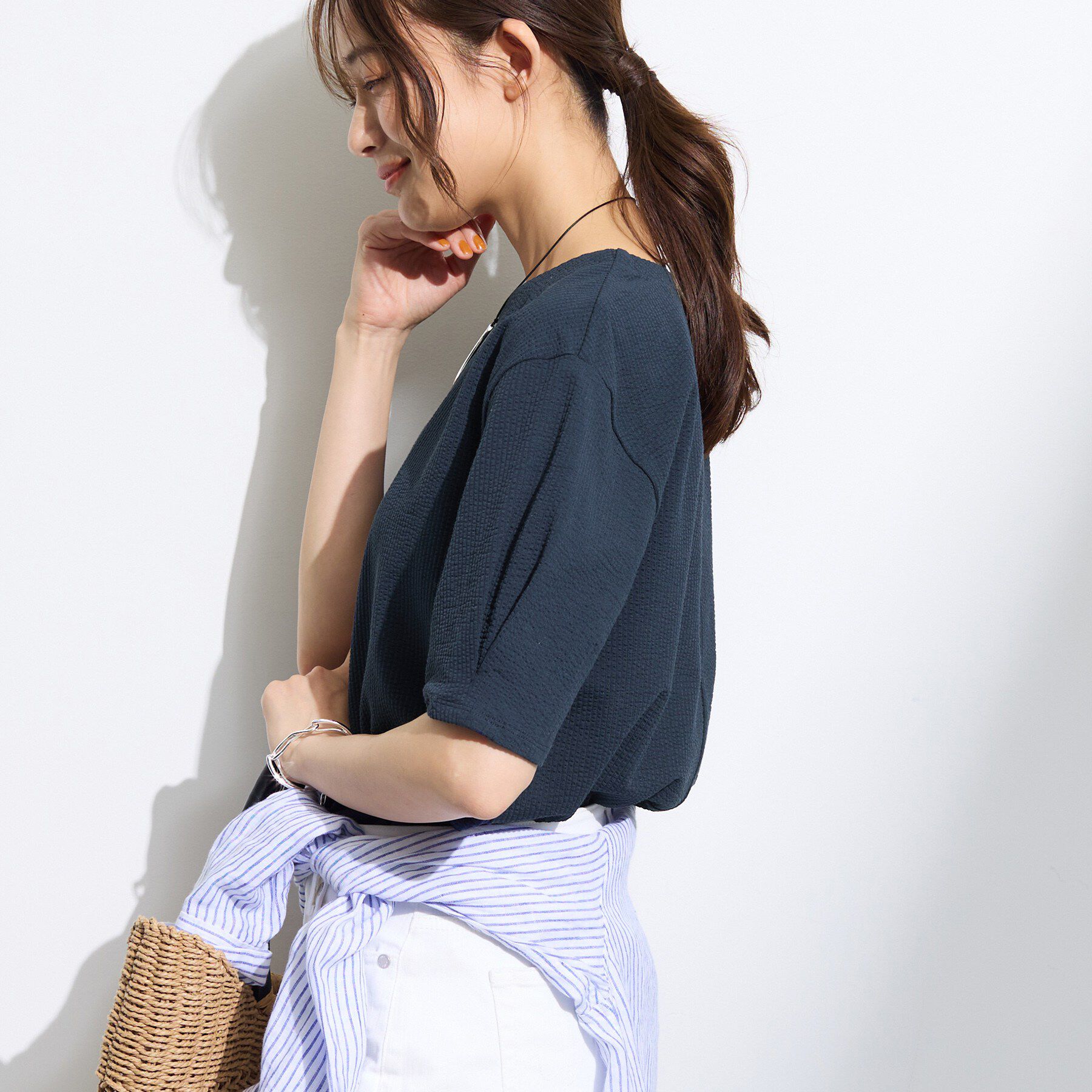 INDIVI「【洗える／凹凸素材】デザインTシャツ」|Tシャツ・カットソー|