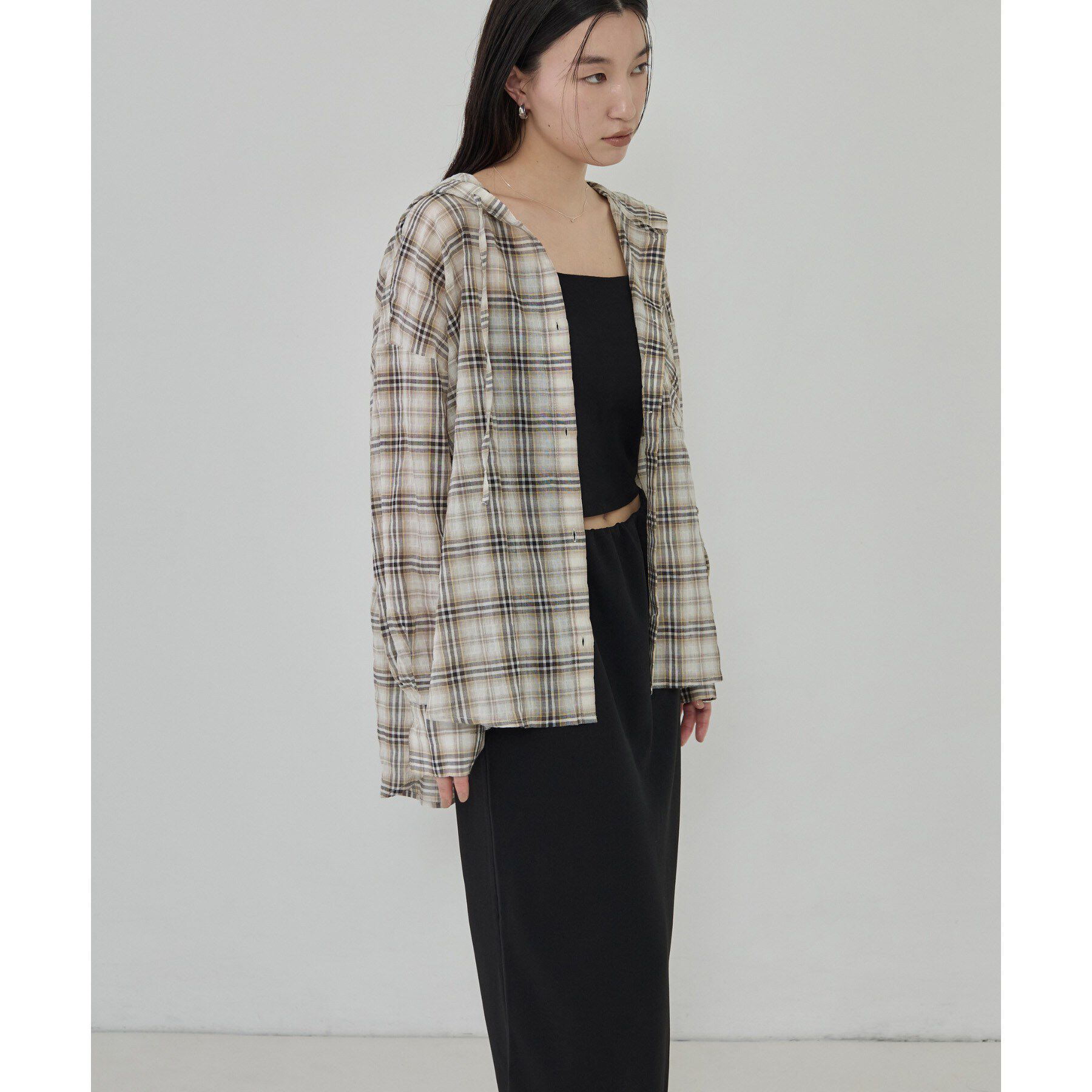 GALLEST「フード付 シアーチェックシャツ」|シャツ・ブラウス|