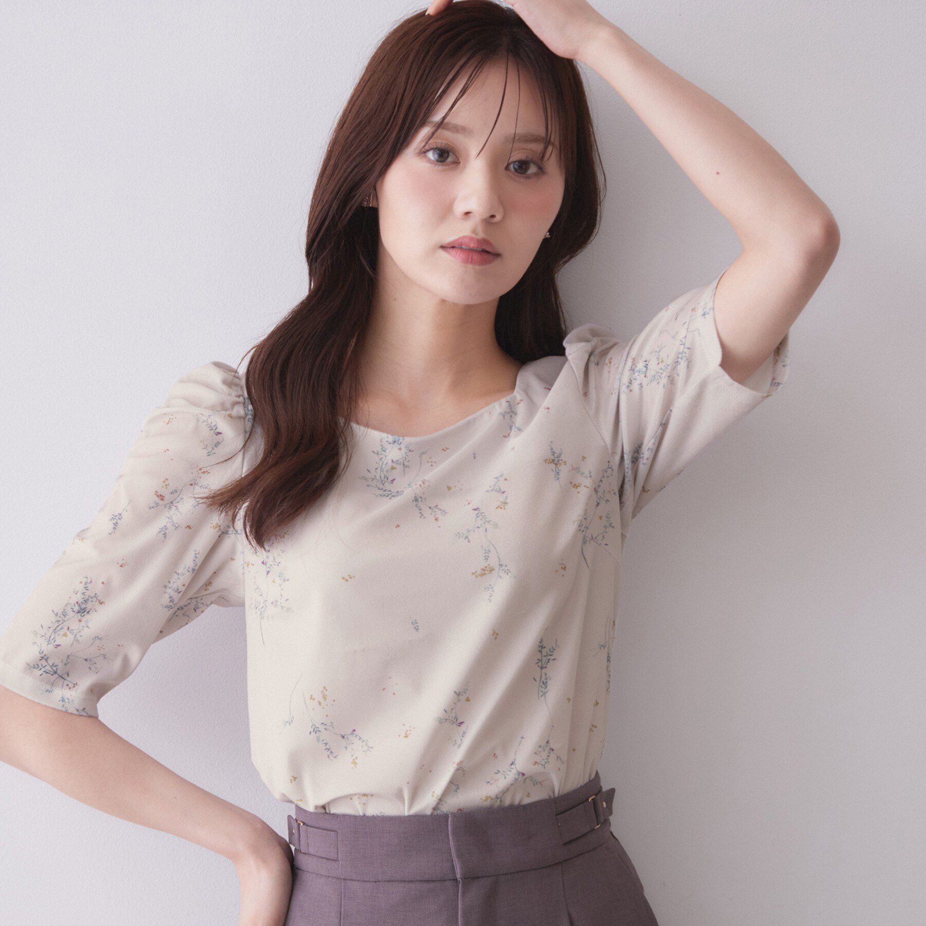 index「シアーベロアパフトップス【洗濯機OK】」|Tシャツ・カットソー|グレージュ(150)