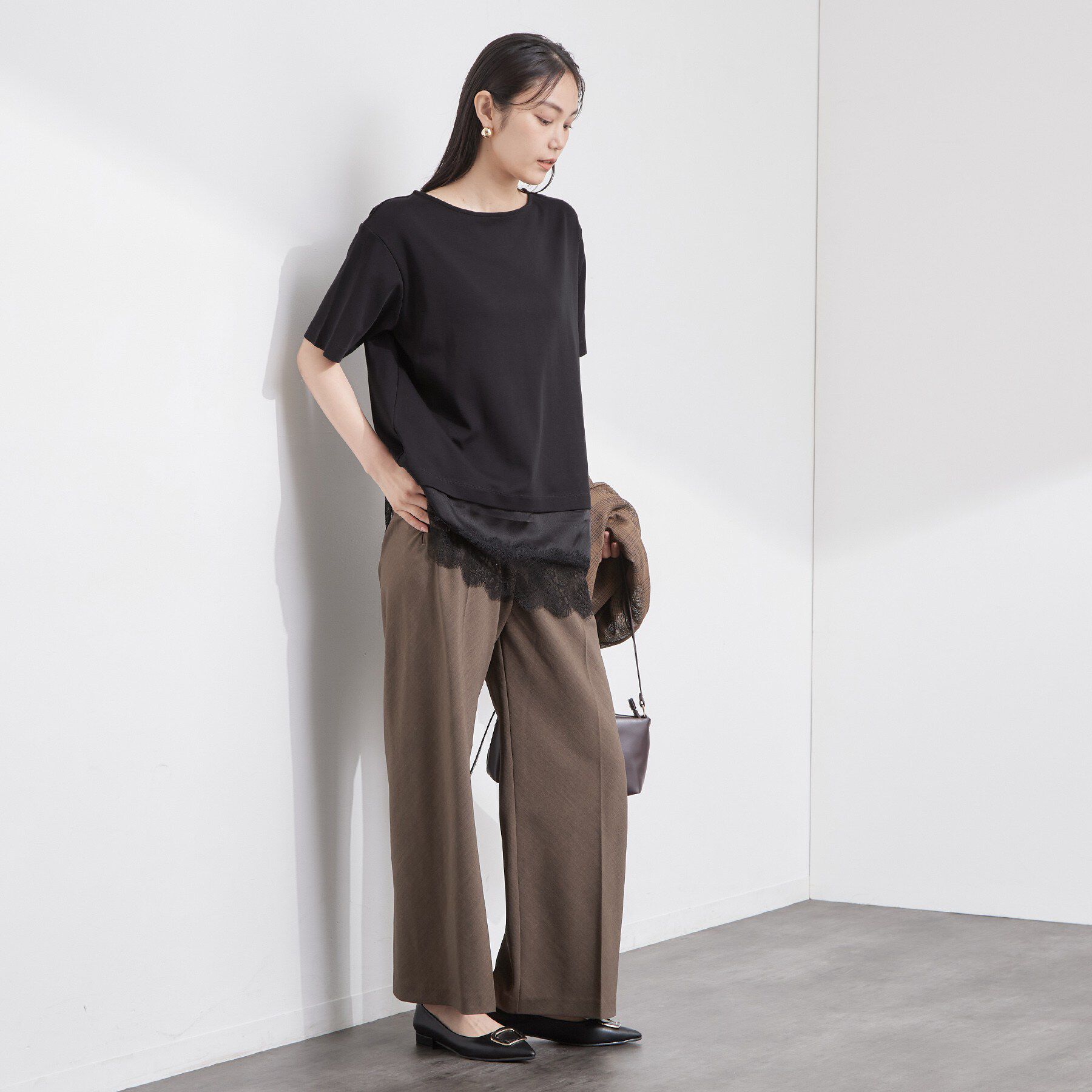 OPAQUE.CLIP「裾レースアシメカットソー【洗濯機OK】」|Tシャツ・カットソー|