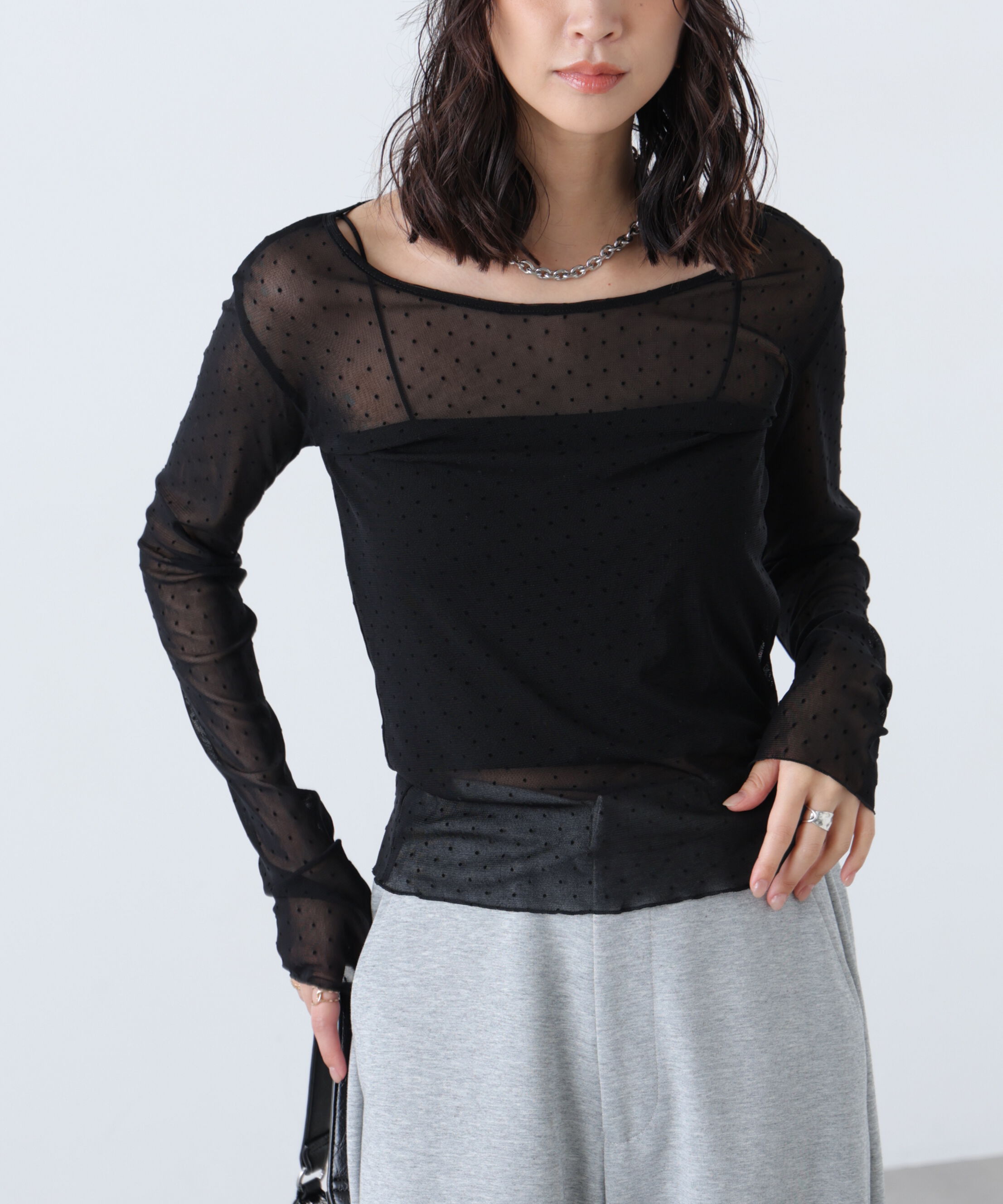  「フロッキードットチュールシアーカットソー」|Tシャツ・カットソー|