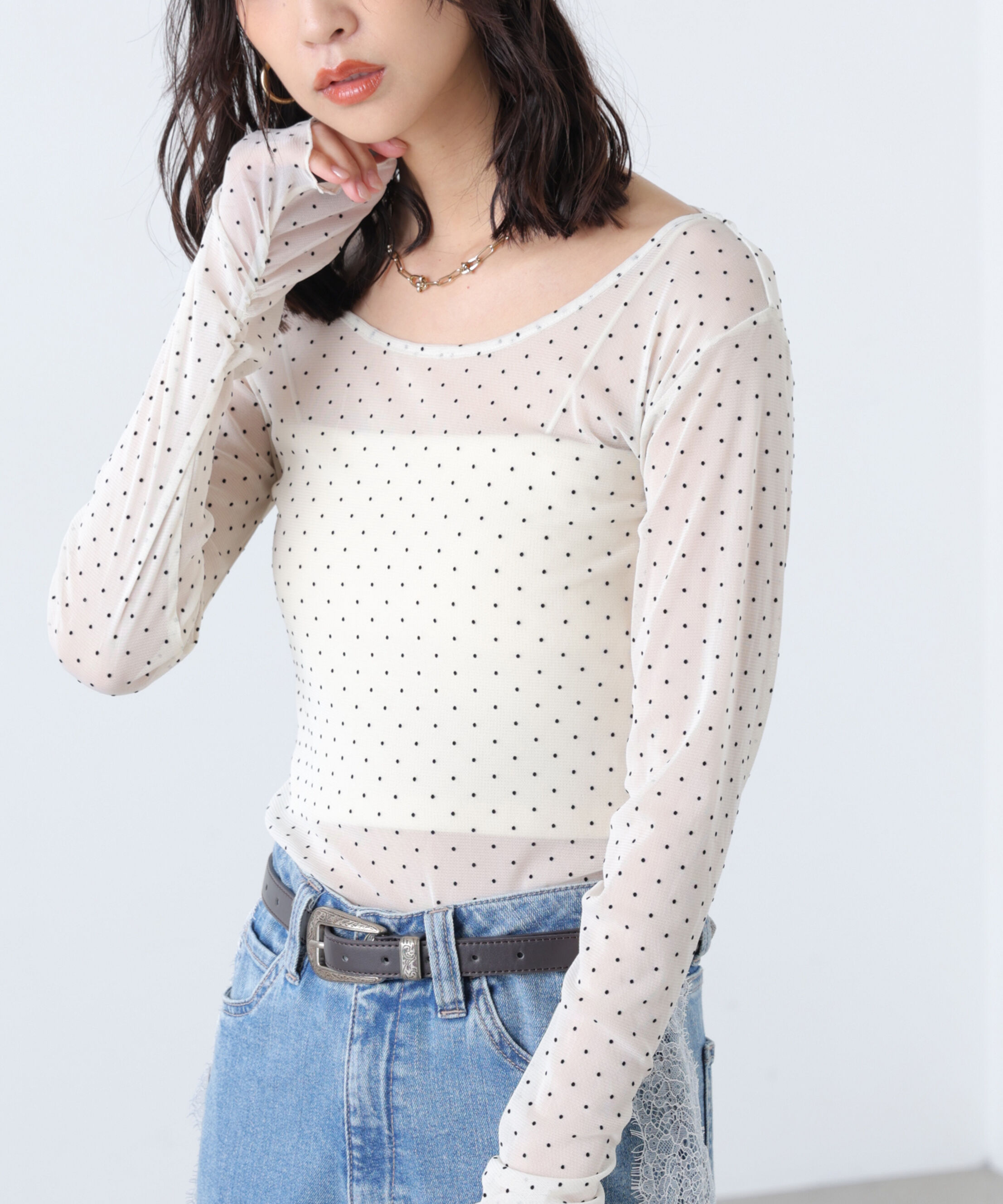  「フロッキードットチュールシアーカットソー」|Tシャツ・カットソー|オフベースド 1