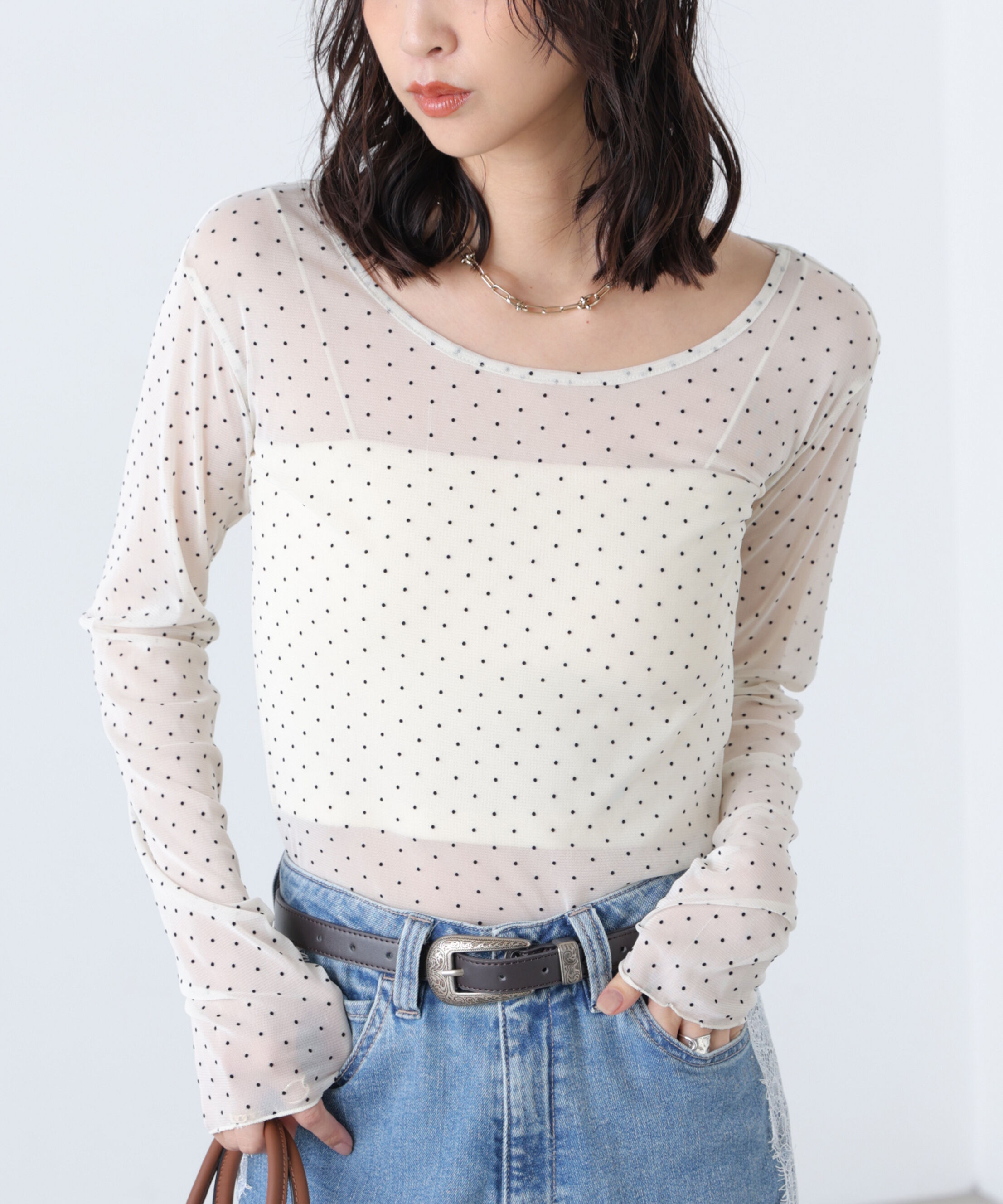  「フロッキードットチュールシアーカットソー」|Tシャツ・カットソー|