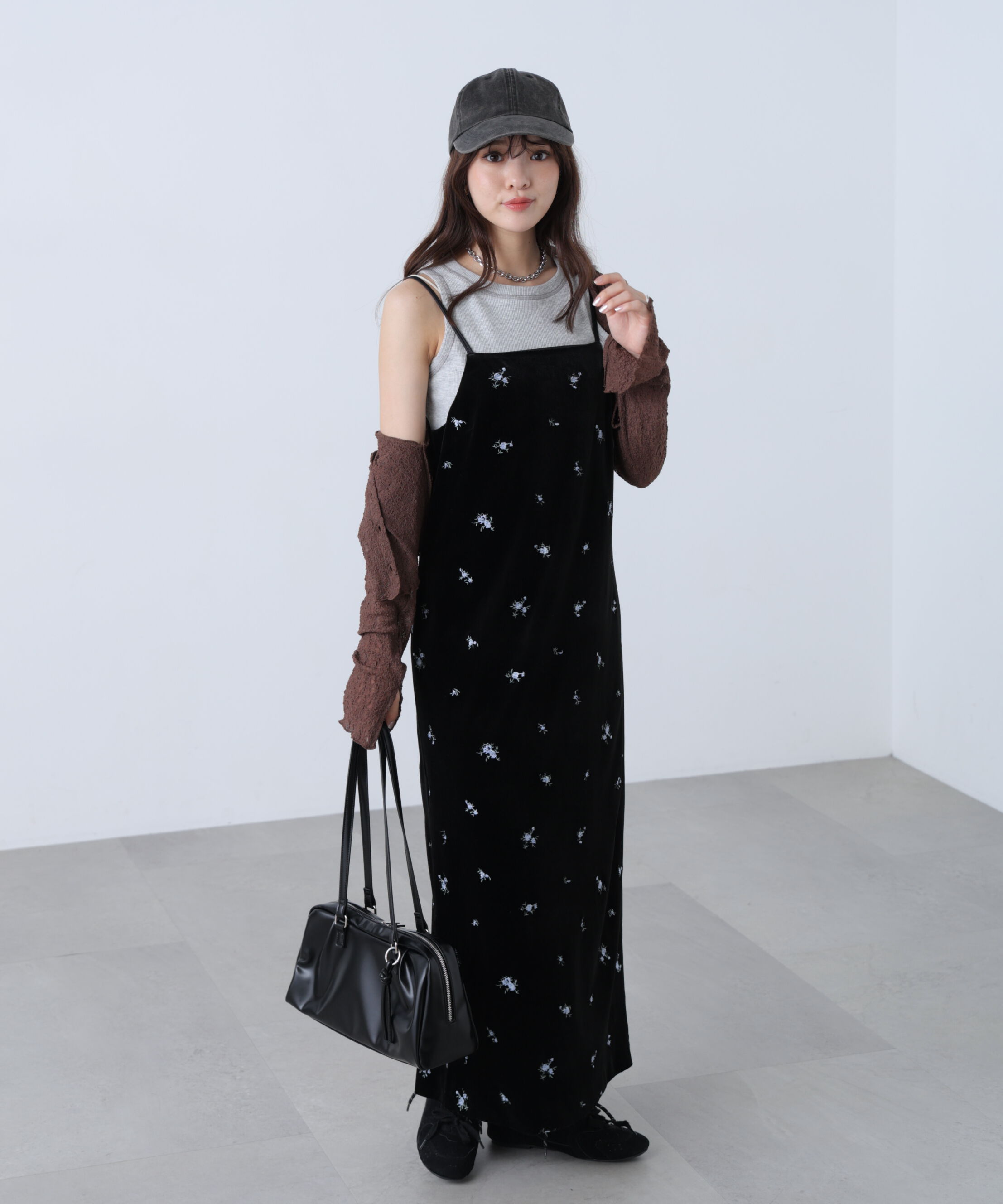  「2ストラップベロアキャミワンピース」|ワンピース|