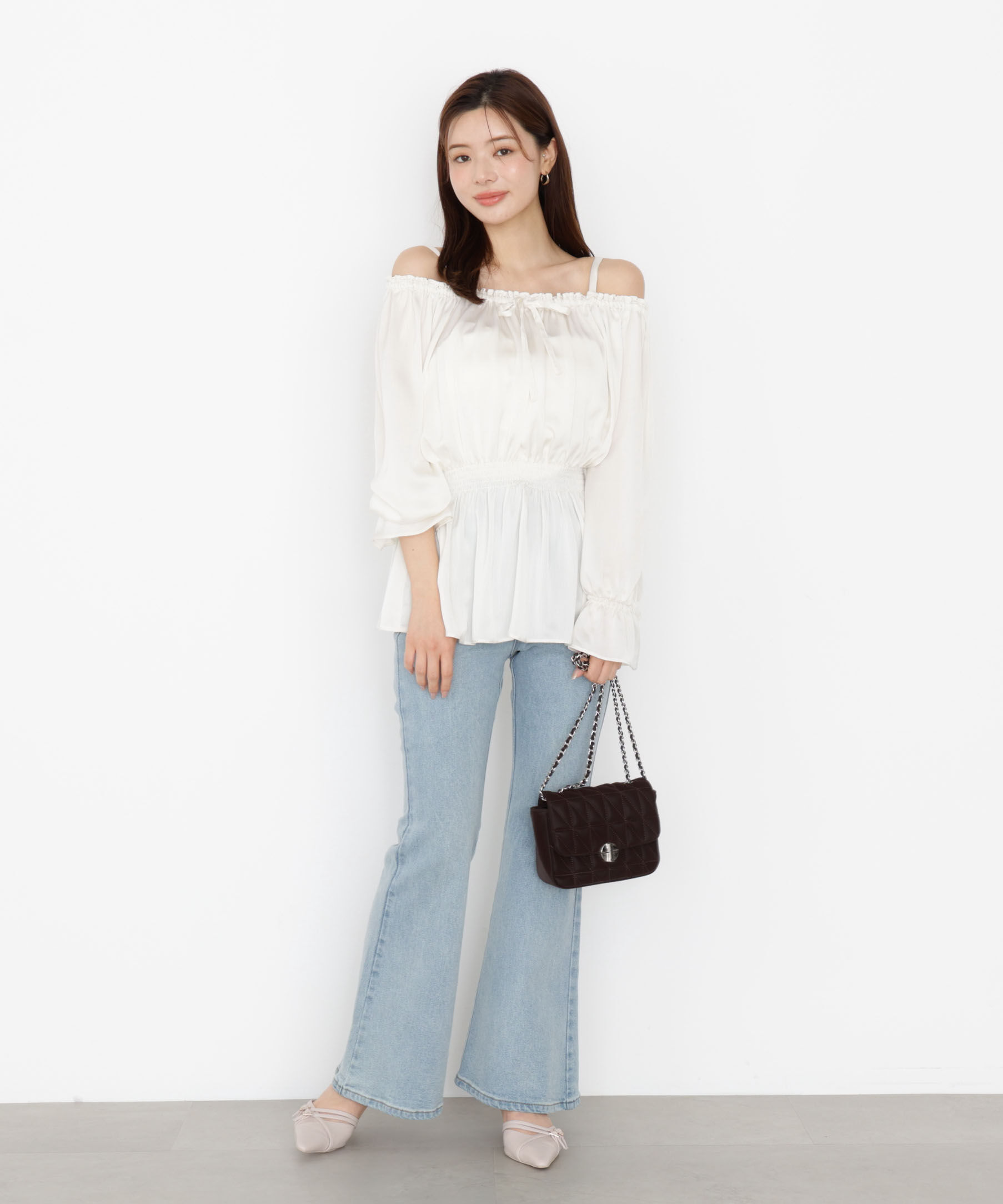 PROPORTION BODY DRESSING「《EDIT COLOGNE》＜ウォッシャブル＞リボン付きオフショルブラウス 25AW」|シャツ・ブラウス|