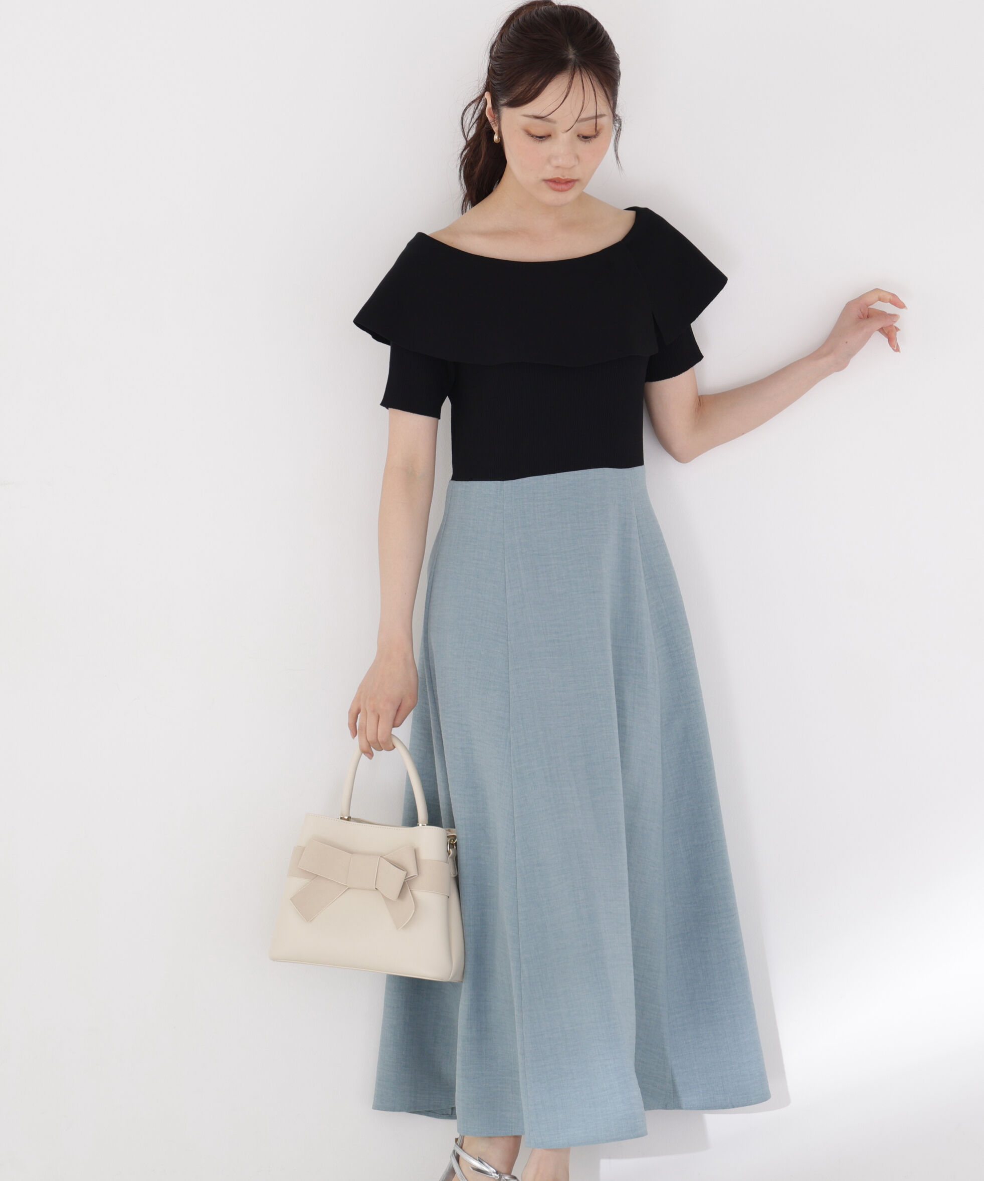 PROPORTION BODY DRESSING「ケープニットドッキングワンピース」|ワンピース|ブラック&times;グリ