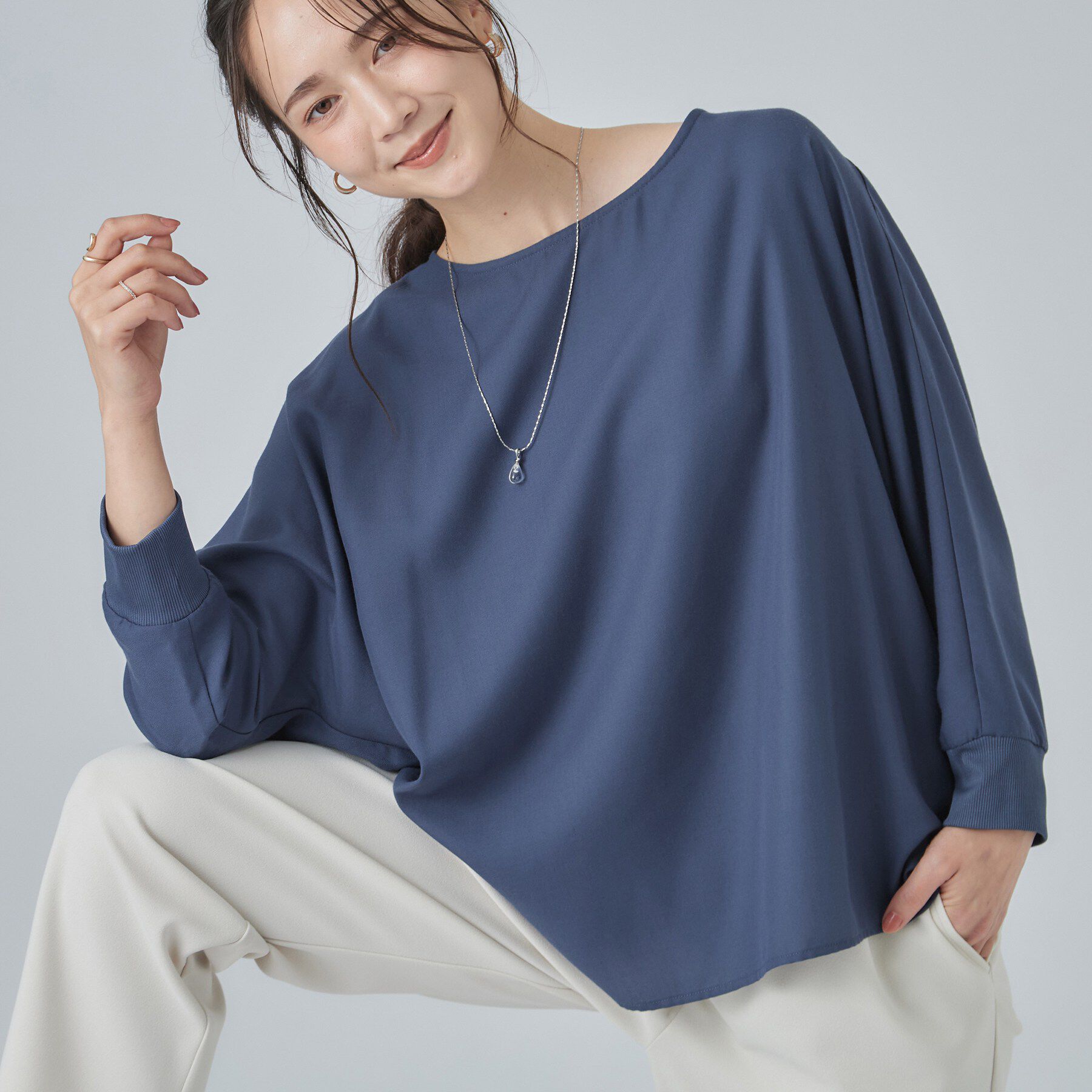SHOO･LA･RUE「【着丈選べる/洗濯後しわになりにくい】インせず着られる ドルマンブラウス」|シャツ・ブラウス|ブルー(093)