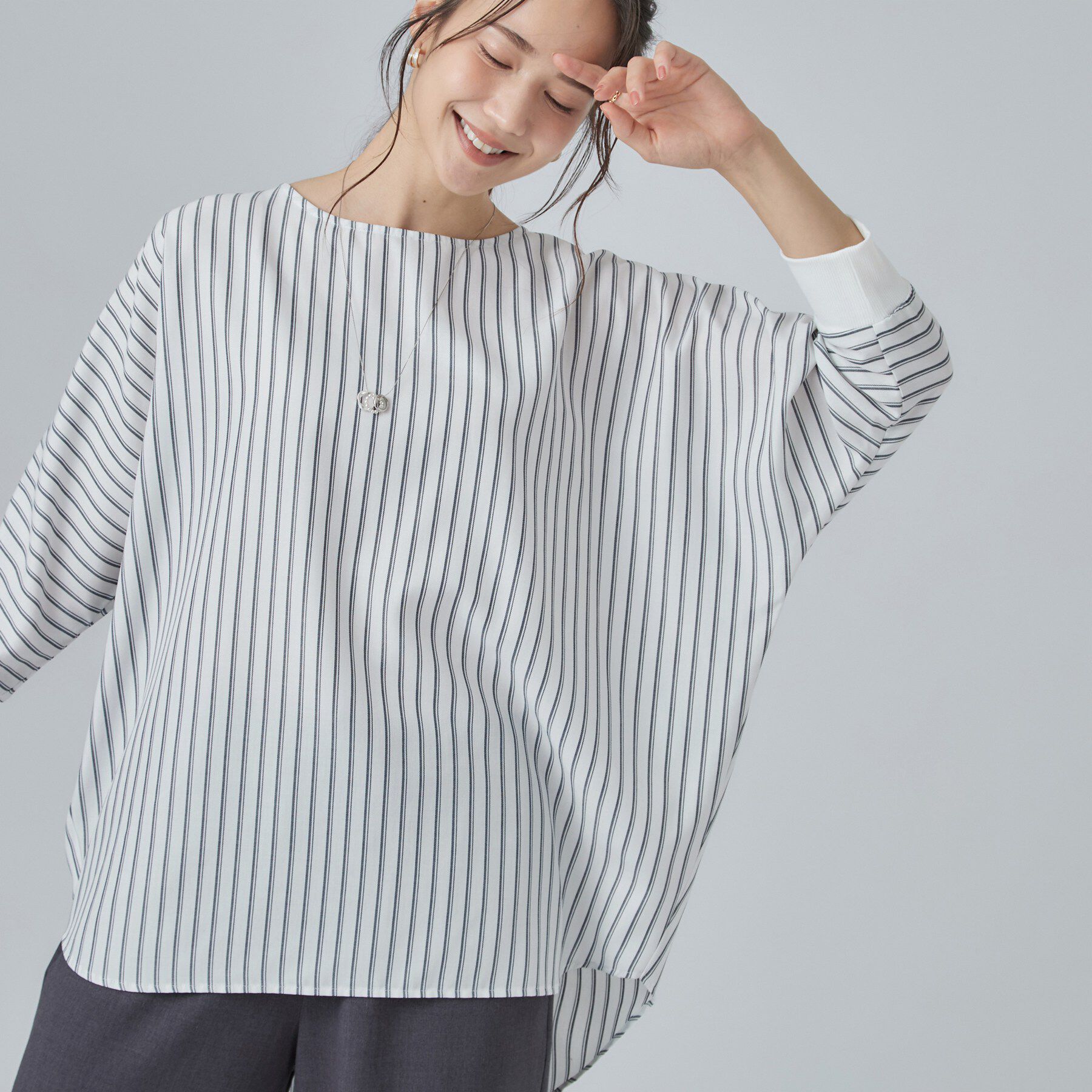 SHOO･LA･RUE「【着丈選べる/洗濯後しわになりにくい】インせず着られる ドルマンブラウス」|シャツ・ブラウス|オフホワイトロング(