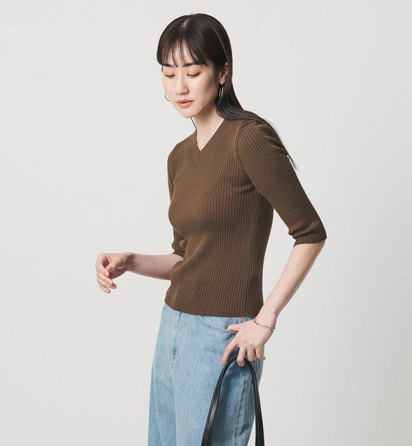 UNITED ARROWS「リブ Vネック ニット ‐ウォッシャブル‐」|ニット・セーター|DK.BROWN