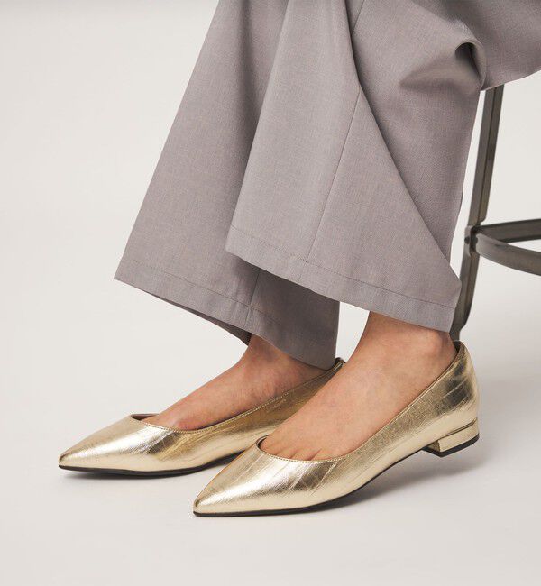 UNITED ARROWS green label relaxing「ポインテッド メタルライン フラットパンプス 撥水」|パンプス|GOLD