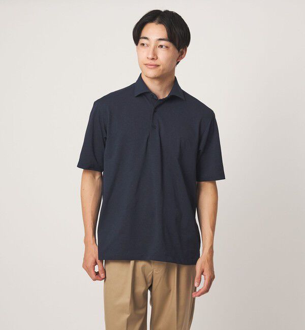 UNITED ARROWS green label relaxing「プライムフレックス ドット メッシュ カッタウェイ ビズポロ ポロシャツ -ストレッチ・吸水速乾・通気性-」|ポロシャツ|NAVY