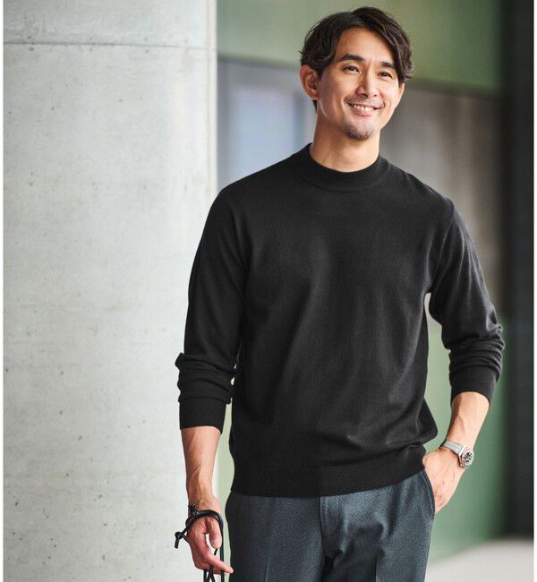 UNITED ARROWS green label relaxing「【WEB限定】JUST fit ハイゲージ ジャケイン モックネック ニット」|ニット・セーター|BLACK
