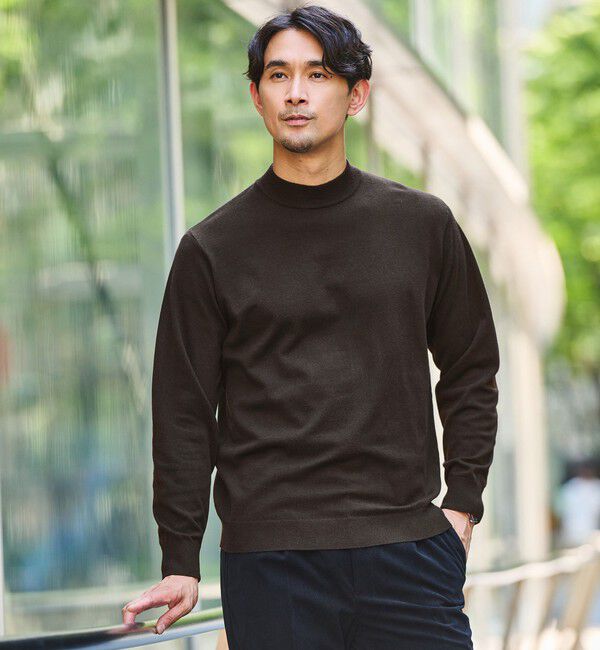 UNITED ARROWS green label relaxing「【WEB限定】JUST fit ハイゲージ ジャケイン モックネック ニット」|ニット・セーター|DK.BROWN
